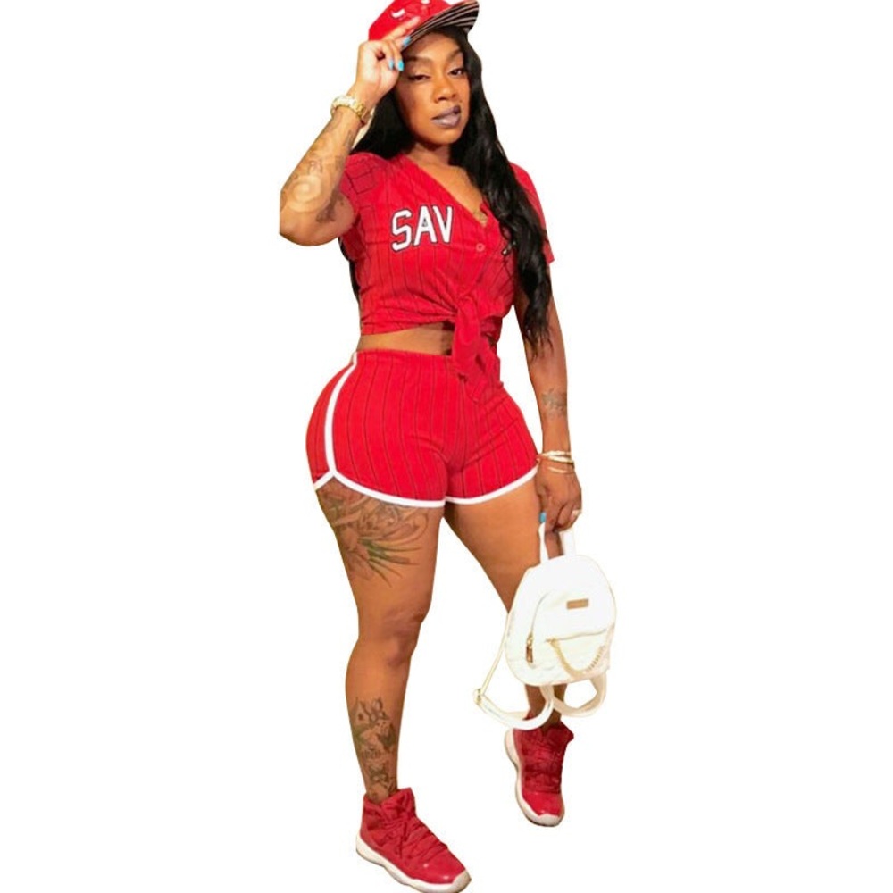 Red Athletic Shorts with White Trim